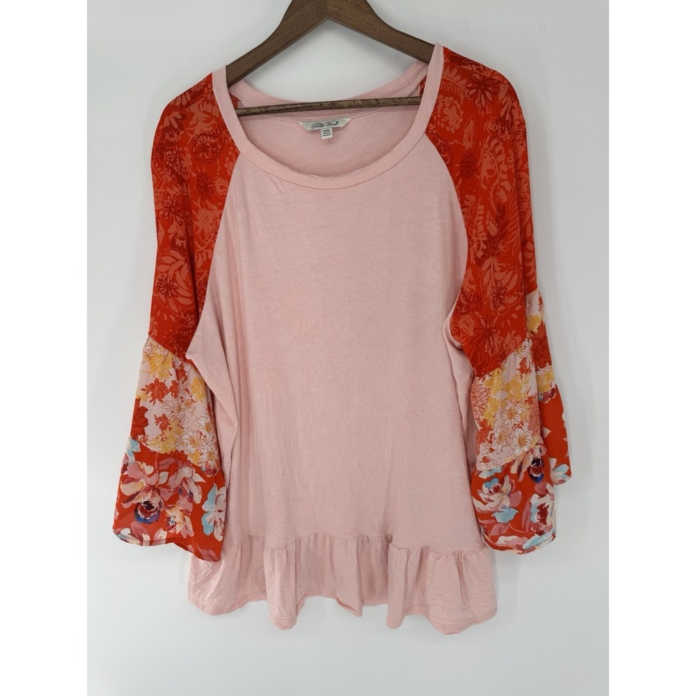 Pioneer Woman Patchwork Pink Print Tiered Bell Sleeve Boho Festival 3X Ruffle - Picture 2 of 9